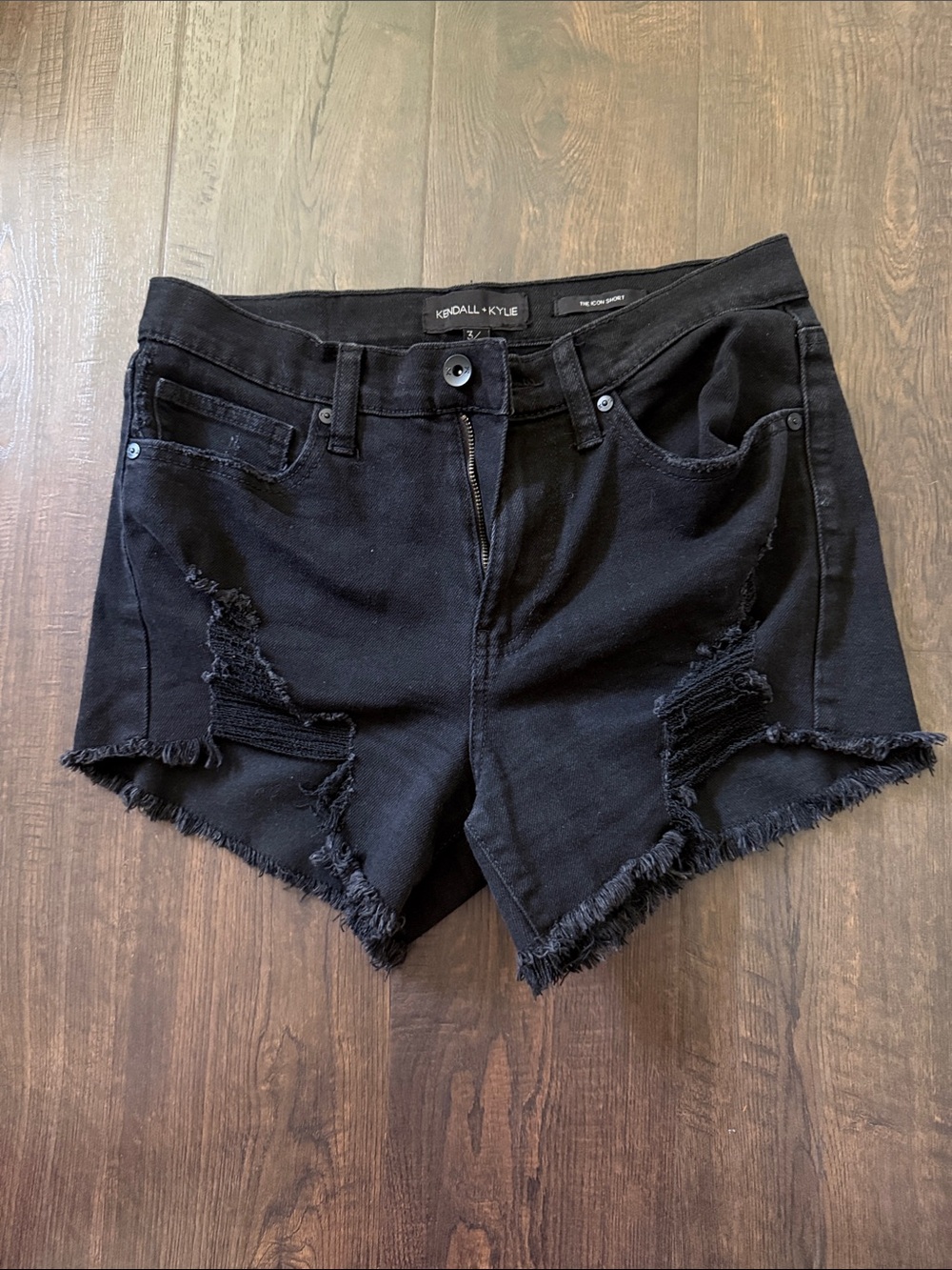 Kendall & Kylie Black Ripped High-Rise Denim Cutoff Shorts